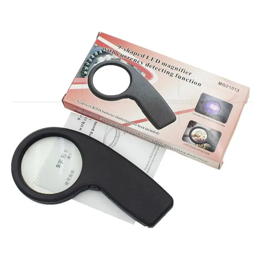 5 раз 50 мм стеклянный объектив Ручной светодиодный увеличительное стекло для