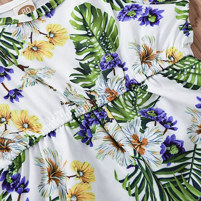 Комбинезон с цветочным рисунком для новорожденных Летняя одежда без рукавов