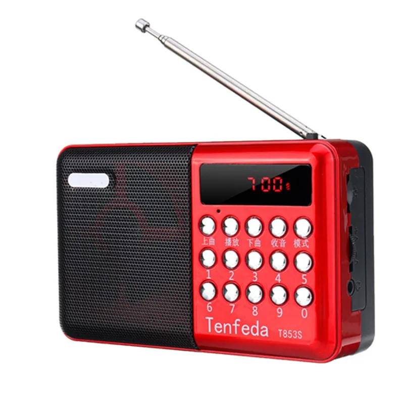 Мини портативный радио Ручной цифровой FM USB TF MP3-плеер динамик перезаряжаемый с функцией отключения питания и памяти светодиодный дисплей красный - Цвет: Красный