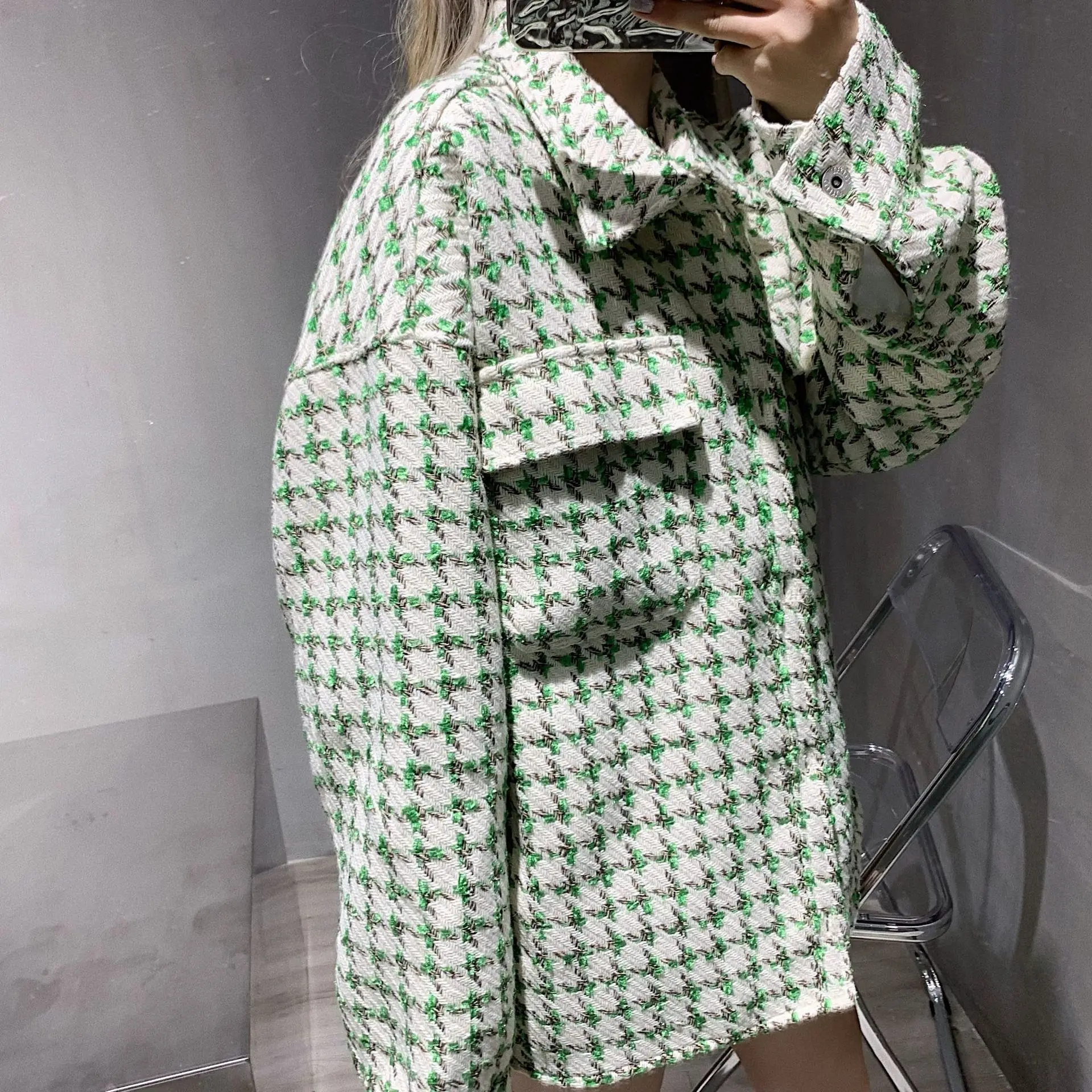 Новое Женское Двустороннее пальто шерстяное в клетку с изображением тысяч