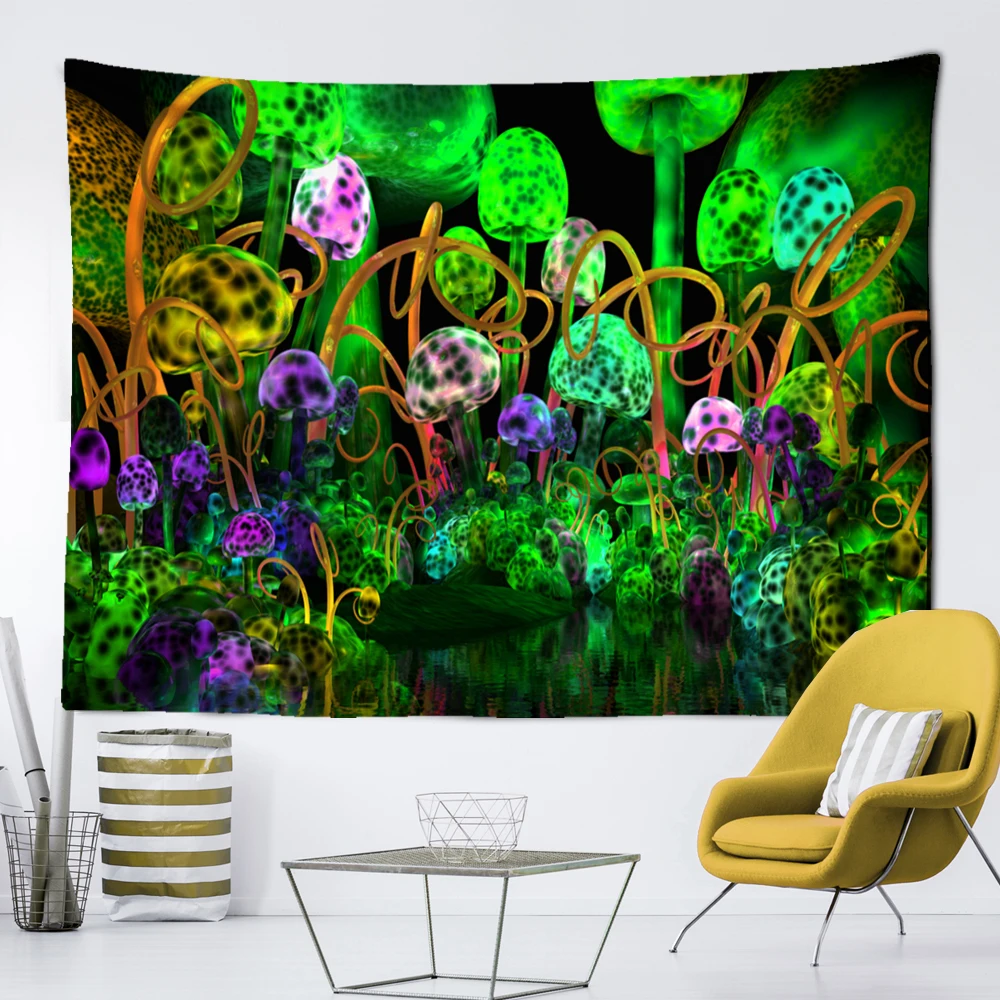 

Psychedelic Forest Mushroom Tapestry Wall Hanging Witchcraft Tapiz Hippie Mystery Background Cloth Home Decor