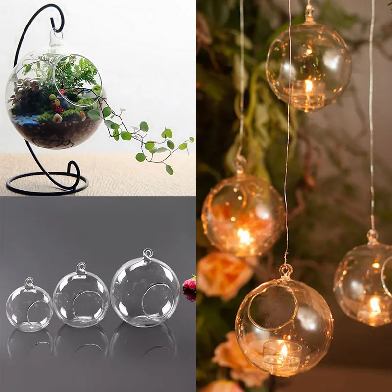 

8Pcs 6/8cm Glass Candle Holder Hanging Tealight 6/8/10/12cm Globes Terrarium Wedding Candle Candlestick Vase Home Bar Decor