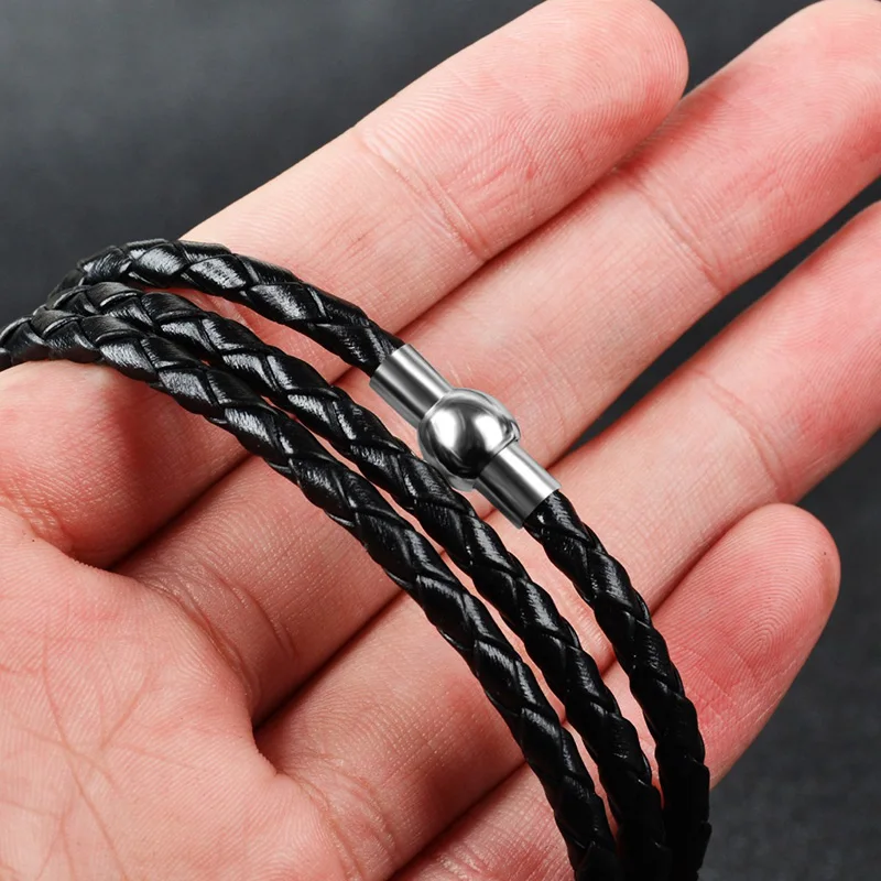 

Newly Personalized Mens Braid PU Leather Bracelet with Beads Engraved Gift Jewelry Decoration FIF66