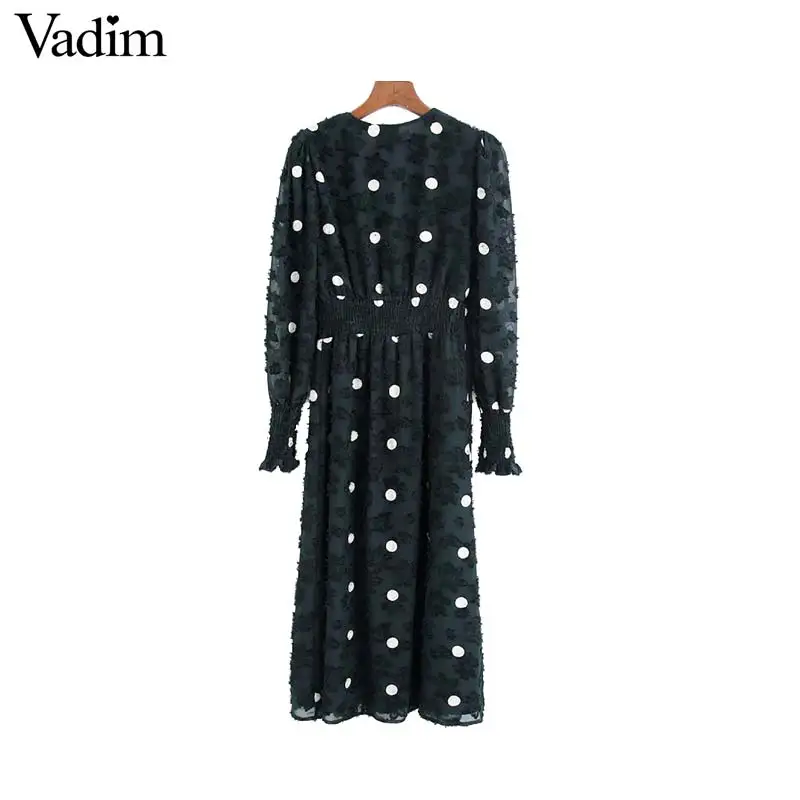 Женское элегантное платье vadim офисная одежда миди с длинным рукавом в горошек