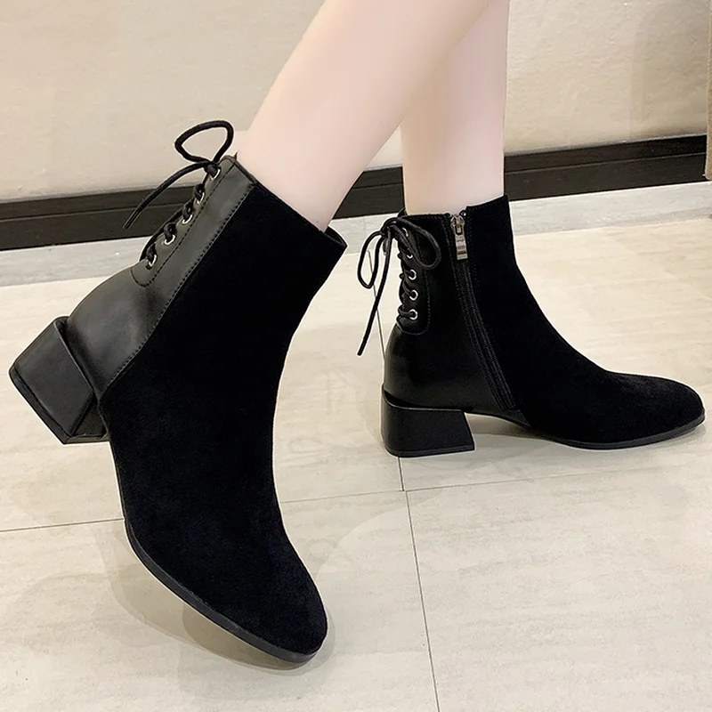 

Женские модные ботинки на платформе, Новинка осени 2021, ботильоны на высоком каблуке с круглым носком и застежкой-молнией, женские повседнев...