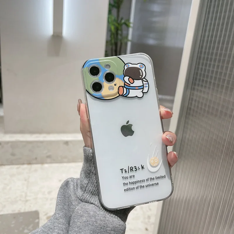 

Funny Cartoon Astronaut Clear Korea Phone Case For iPhone 11 12 13 Pro XS Max X XR XS 7 8 Plus Cute Camera Protection Soft Cover