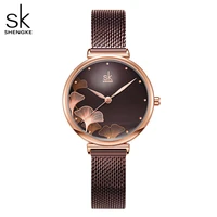 shengke new design women watches stainless steel mesh band reloj mujer japanese quartz movement waterproof luxury female watch