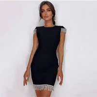 2021 crystal tassel black diamond womens summer sexy sleeveless bodycon bandage dress elegant backless club party mini dress ve