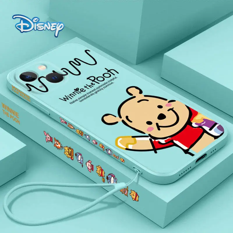 

Disney Winnie the Pooh Cartoon Mobile Phone Case with Wristband for iPhone 13 13pro 13mini 13pro max Plus Cute Cellphone Shell