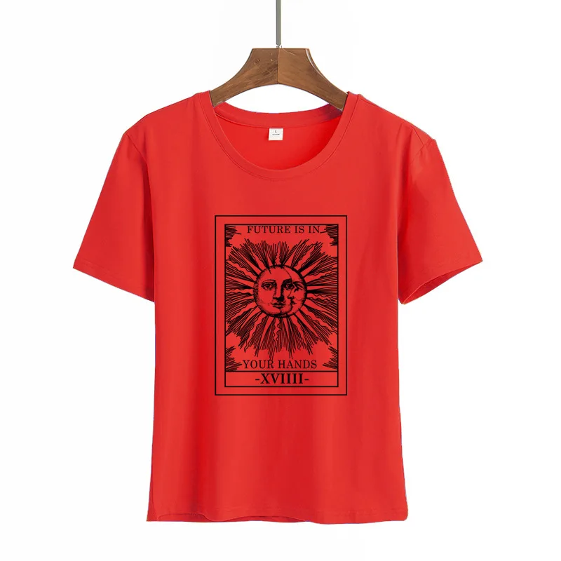 Футболка женская с принтом Солнца и Луны топ коротким рукавом в стиле Харадзюку