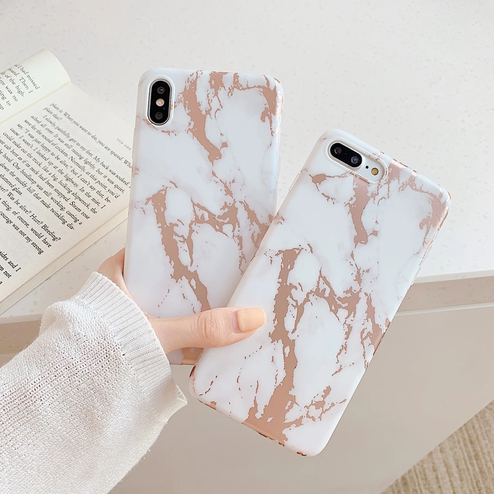 Чехол для iPhone 6 7 8 Plus новый розовый золотой мраморный Мягкий силиконовый чехол X XS