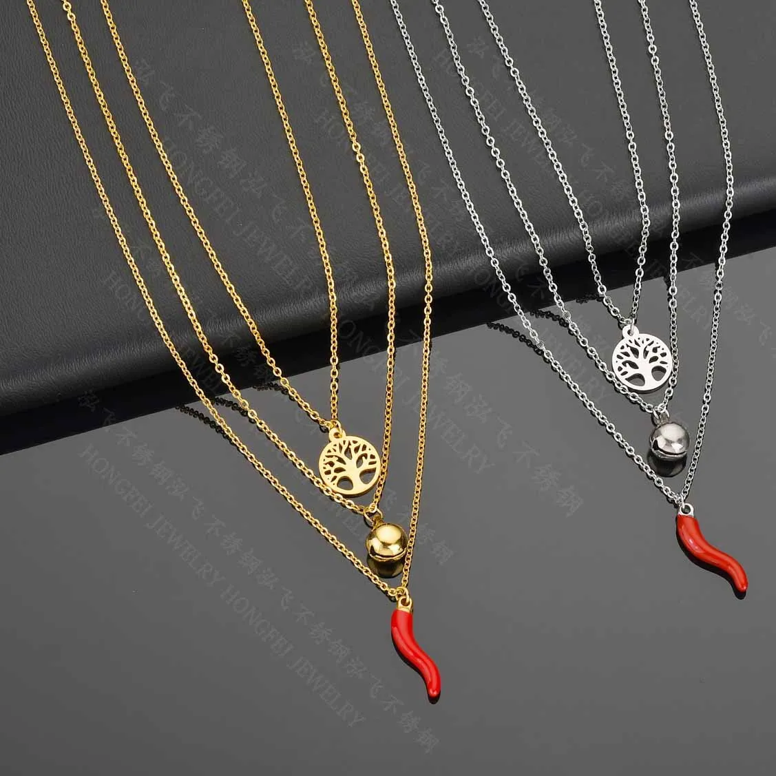 Bohemian Tree of Life Multi-layer Choker Necklaces Stainless Steel Chili Pendant Necklace Trendy Hot Pepper Bell Chain Jewelry | Украшения