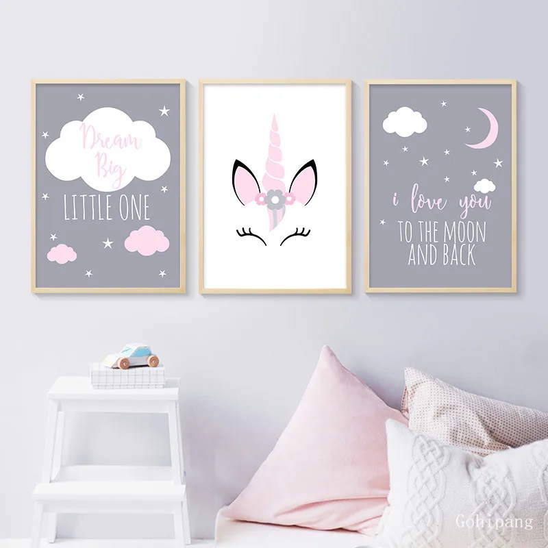 Холщовый постер с единорогом для детской комнаты | Дом и сад