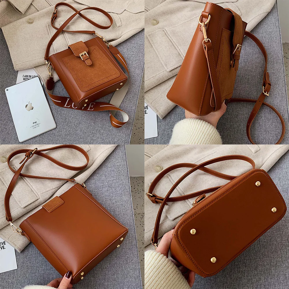 Модная брендовая сумка ведро женская кожаная мессенджер дизайнерская через