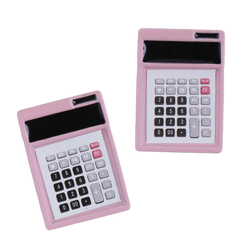 

2PCS 1:12 Dollhouse Miniature Mini Pink Calculator Model Doll Accessories Toy