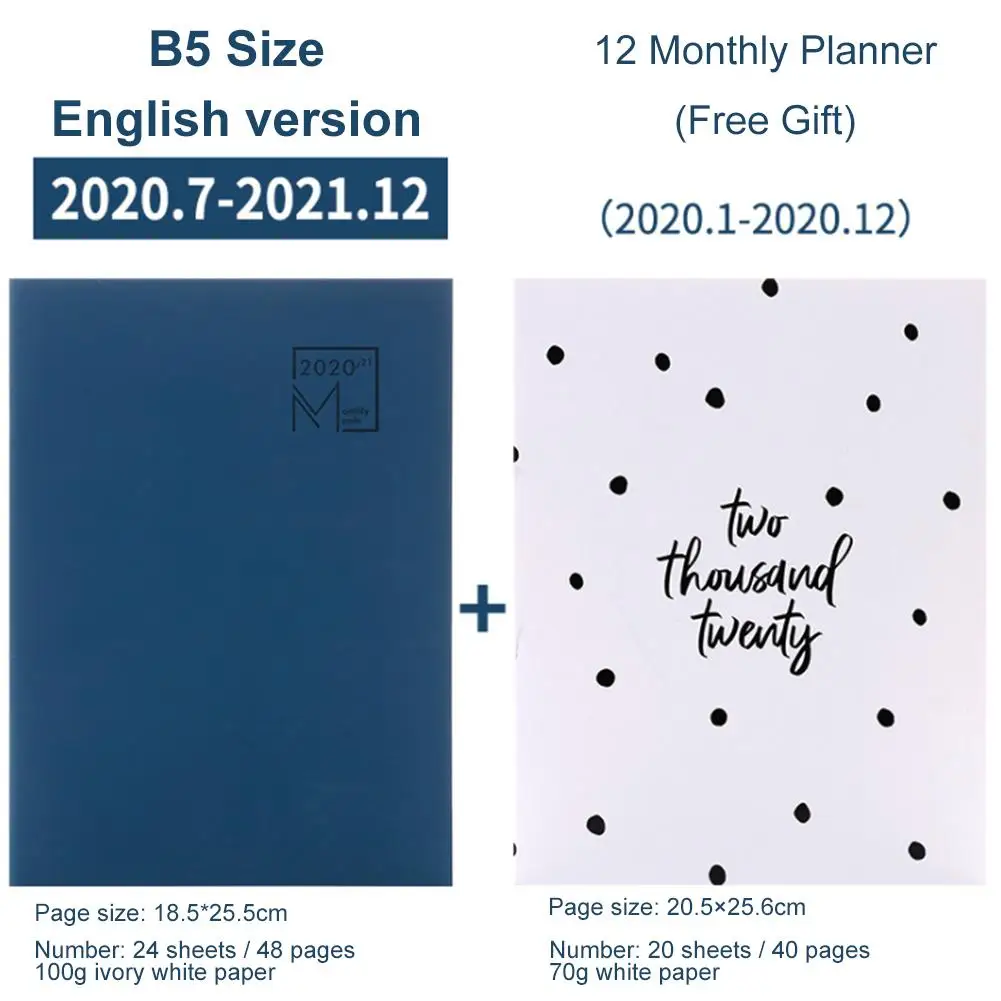 2020 Monthly Planner Leather Cover 12-Month 24 Sheets Diary Notebook 7.27x10 In Personal Agenda | Канцтовары для офиса и дома