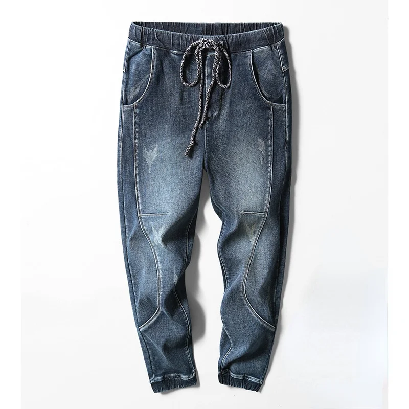 2021 New Arrival Winter Warm Fleece Men Joggers Jeans Trousers Hip Hop Vintage Harem Drawstring Denim Pants Pantalones Hombre