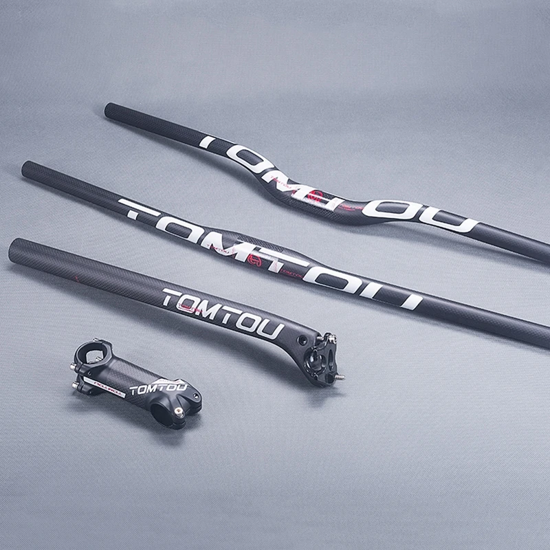 

TOMTOU 3K Carbon Fiber Bike Steering Wheel MTB Handlebar + Stem + Seat Tube Bicycle Mountain Parts Bras Sets White Matte