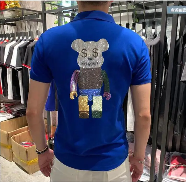 

New Brand POLO Shirt Men Rhinestone Fashion Solid Color abarth Polo shirt Summer Short sleeve Casual Business polos Shirts