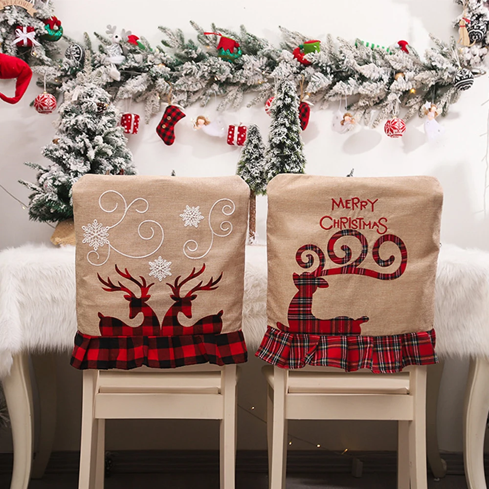 

Christmas Santa Claus Santa Elk Chair Cover Decoration Chair Back Cover Christmas Xman Home New Year'S Eve 2022decor