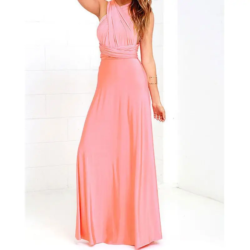 

Womens Sleeveless Convertible Multi Way Wrap Evening Party Maxi Long Dress Solid Color Bridesmaid Formal Prom Cocktail BX0A