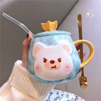 cartoon porcelain mug creative drinking cup cute bear pink girl ceramic cup heat resistant home straw white coffee water cup