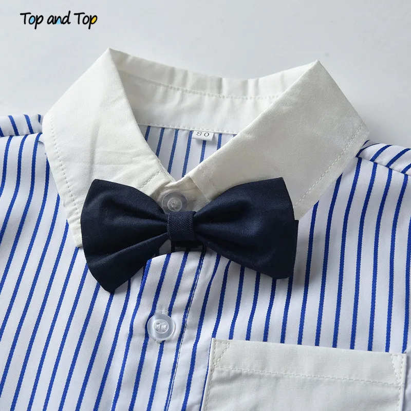 Top and Children Boys Clothing Set Gentleman Outfits Long Sleeve Striped Bowtie Shirt+Suspender Trousers Kids Clothes | Детская одежда