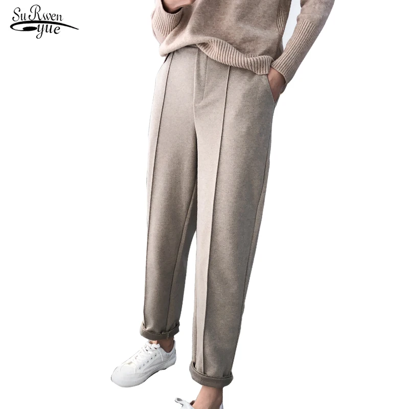

New 2023 Autumn Winter Thicken Women Pencil Pants Loose OL Style Wool Female Work Suit Pant Loose Female Trousers 6648 50