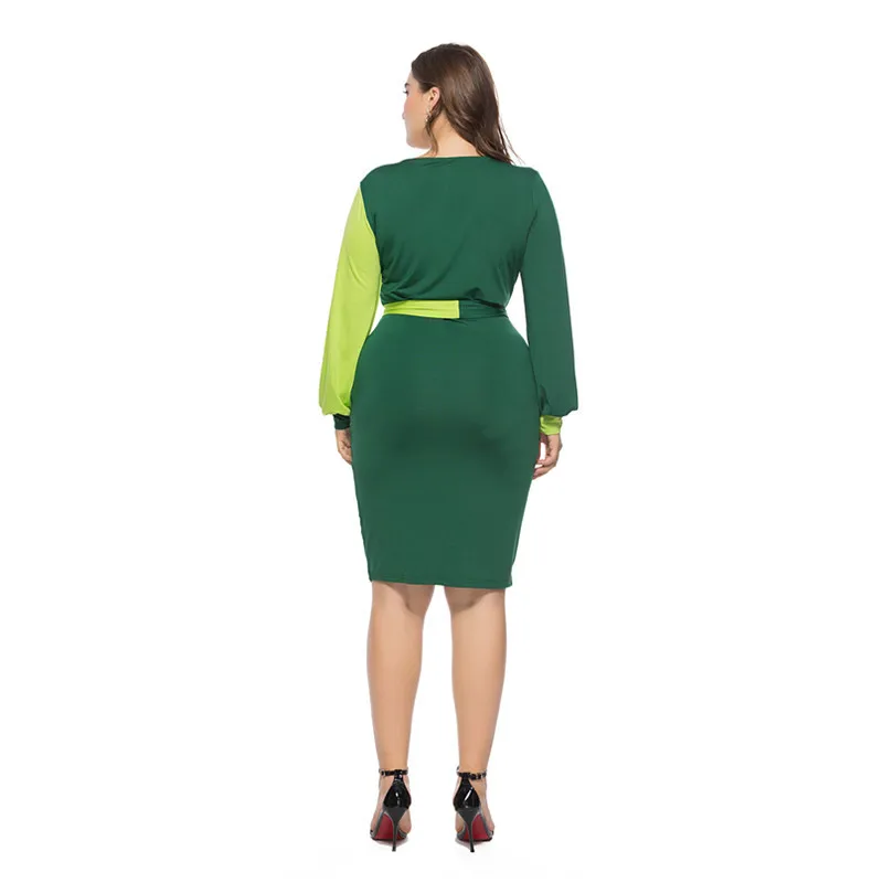 Большой Размеры кроя шить сплайсинга Цвет платье миди для Офисные женские туфли