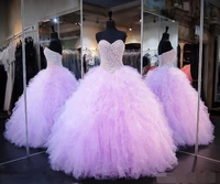 2019 lilac quinceanera ball gown dresses sweetheart beaded pearl ruffles corset back puffy plus size formal party prom dress