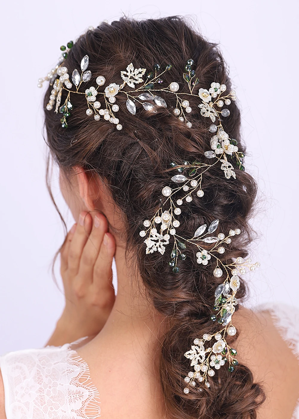 Женский свадебный длинный головной убор украшение для волос золотого цвета в