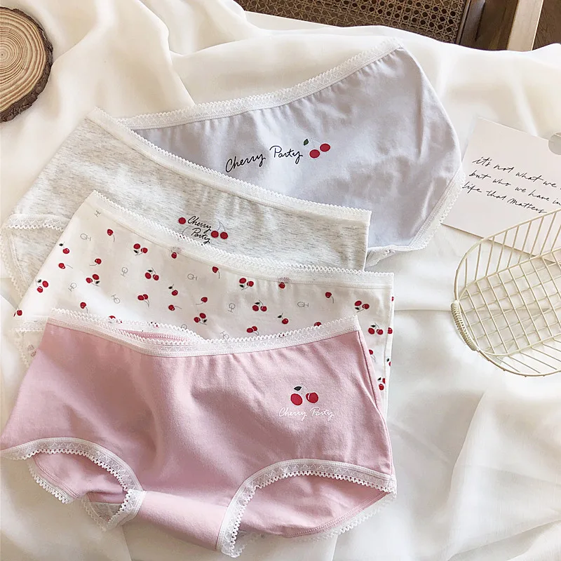 Хлопковые трусики Wriufred с принтом вишни базовое нижнее белье заниженной талией