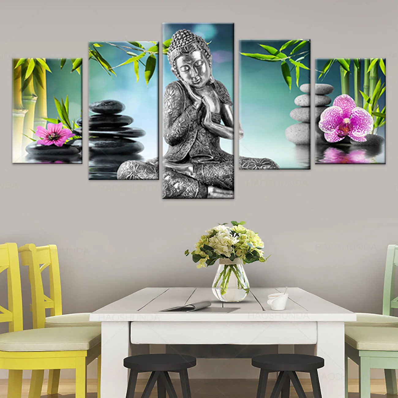 5 шт. Будда холст настенная живопись для спальни Декор Современный Орхидея бамбук