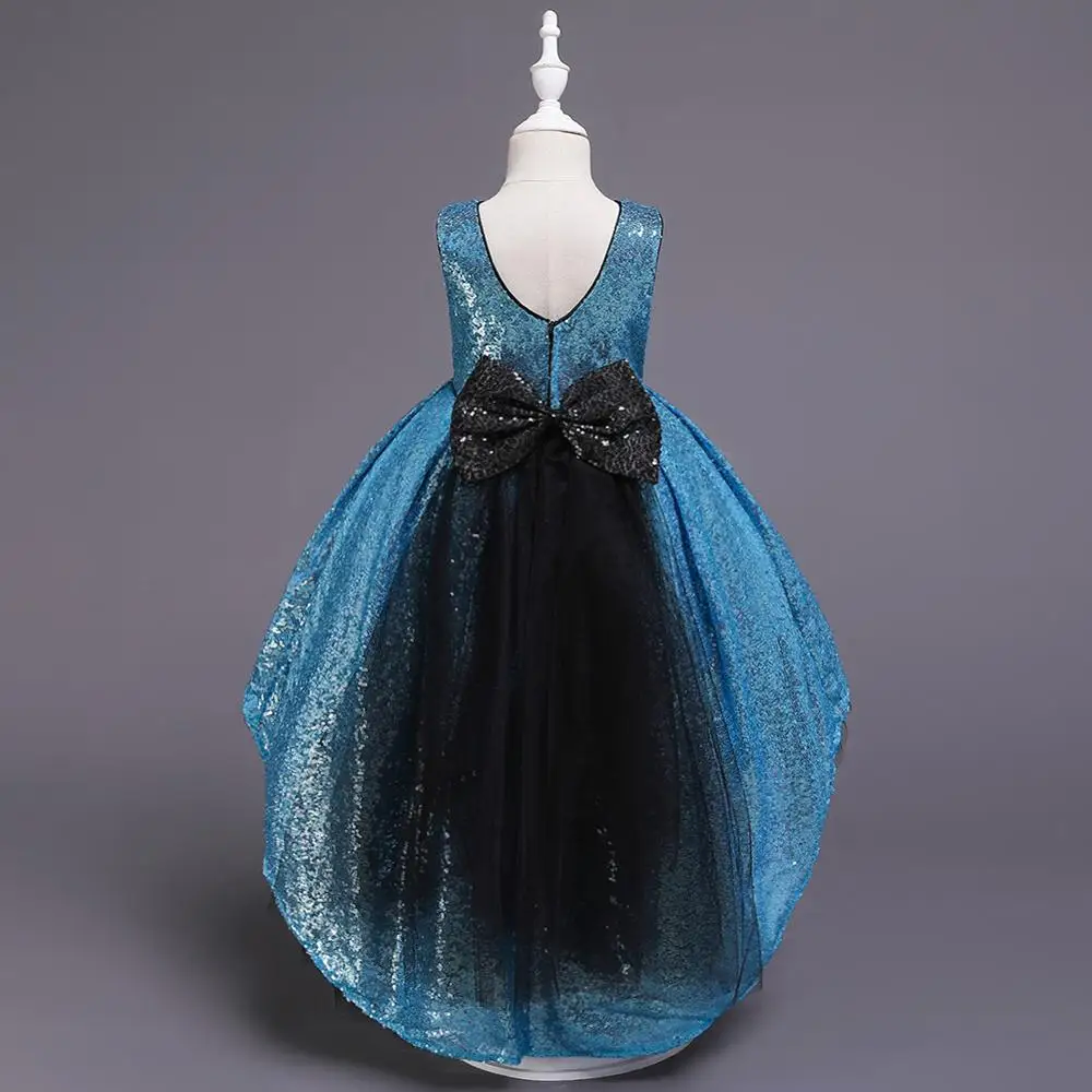 Детское платье с блестками коктейльное принцессы без рукавов большим бантом