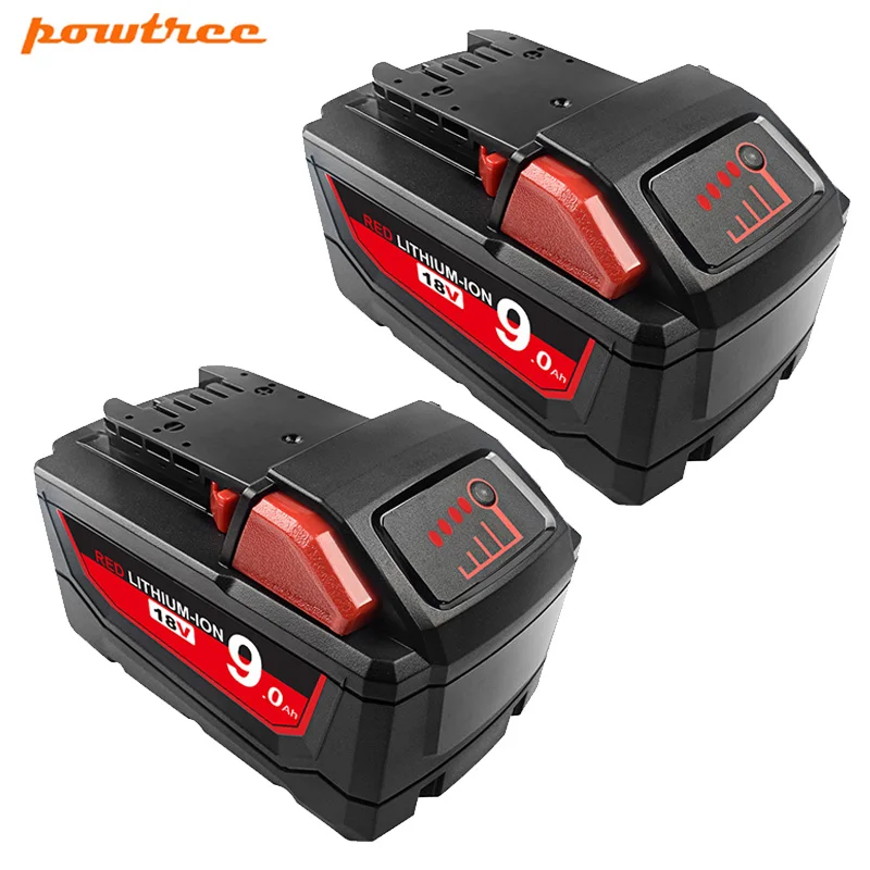 

Powtree 18V 9.0AH 9000mAh For Milwaukee M18 XC Li-Ion Replacement Milwaukee Battery 48-11-1815 M18B2 M18B4 M18BX L30