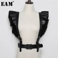 eam pu leather black buckle ruffles split joint wide belt personality women new fashion tide all match spring 2022 1s544