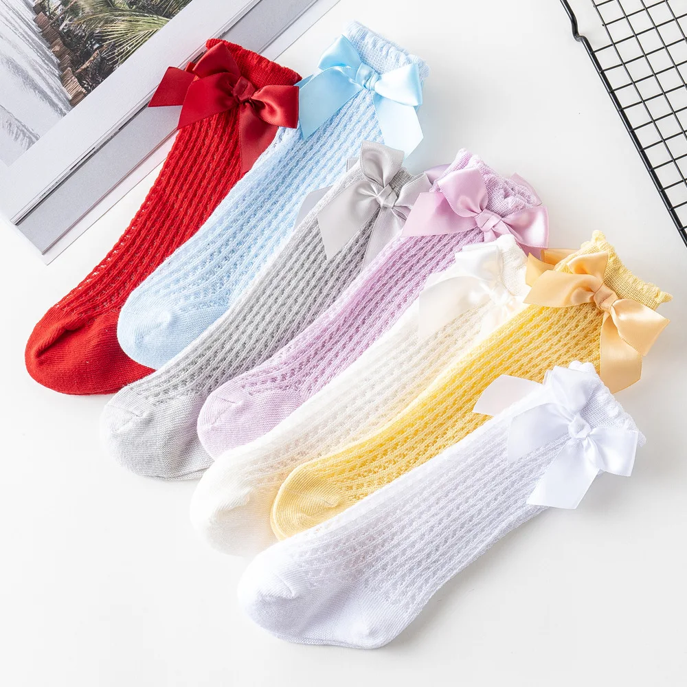 

2021 Spring Aummer baby Girl Socks Big Bow Mesh Tube Newborn Baby Socks Knee Loose Toddlers Socks