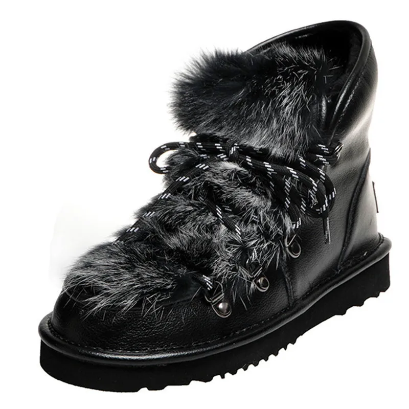 

Winter Warm Wool Female Big Size Snow Boots Casual Office Flats Platform Boots Genuine Leather Women Sweet Ankle Boots