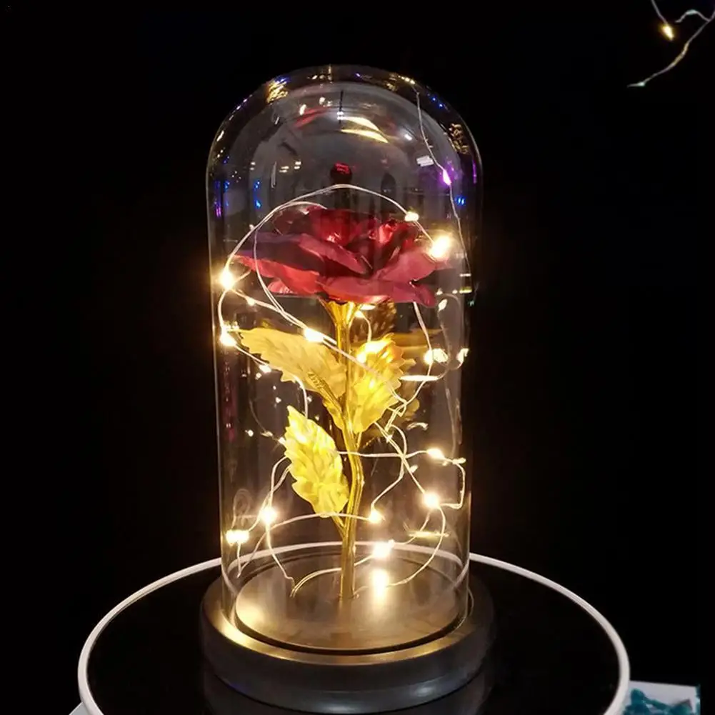 

Gold Foil Galaxy Rose Flower LED Light Artificial Flower In A Glass Flashing Flowers Christmas Valentine's Day Mother's Day Gift