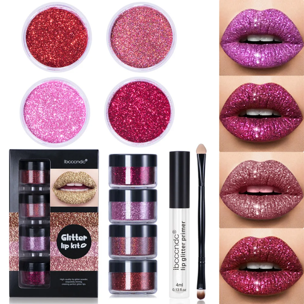 

4 Colors Glitter Powder for Lip Gloss Shiny Bright Sparkling 3D Effect Glitter for Eyes Lips Face Nails Makeup Accessories