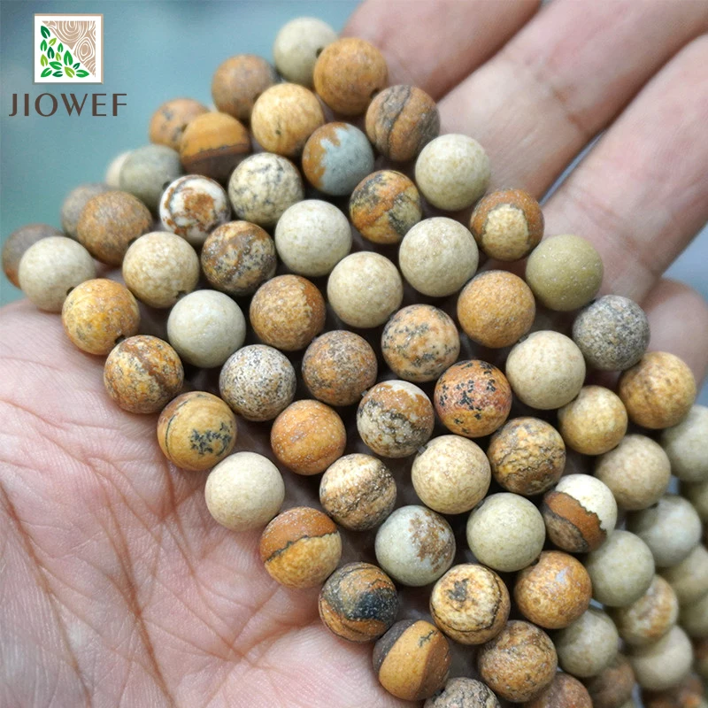

4 6 8 10 12MM Matte Picture Jaspers Round Beads DIY Bracelet Necklace Natural Stone Loose Beads for Jewelry Making 15" Strand