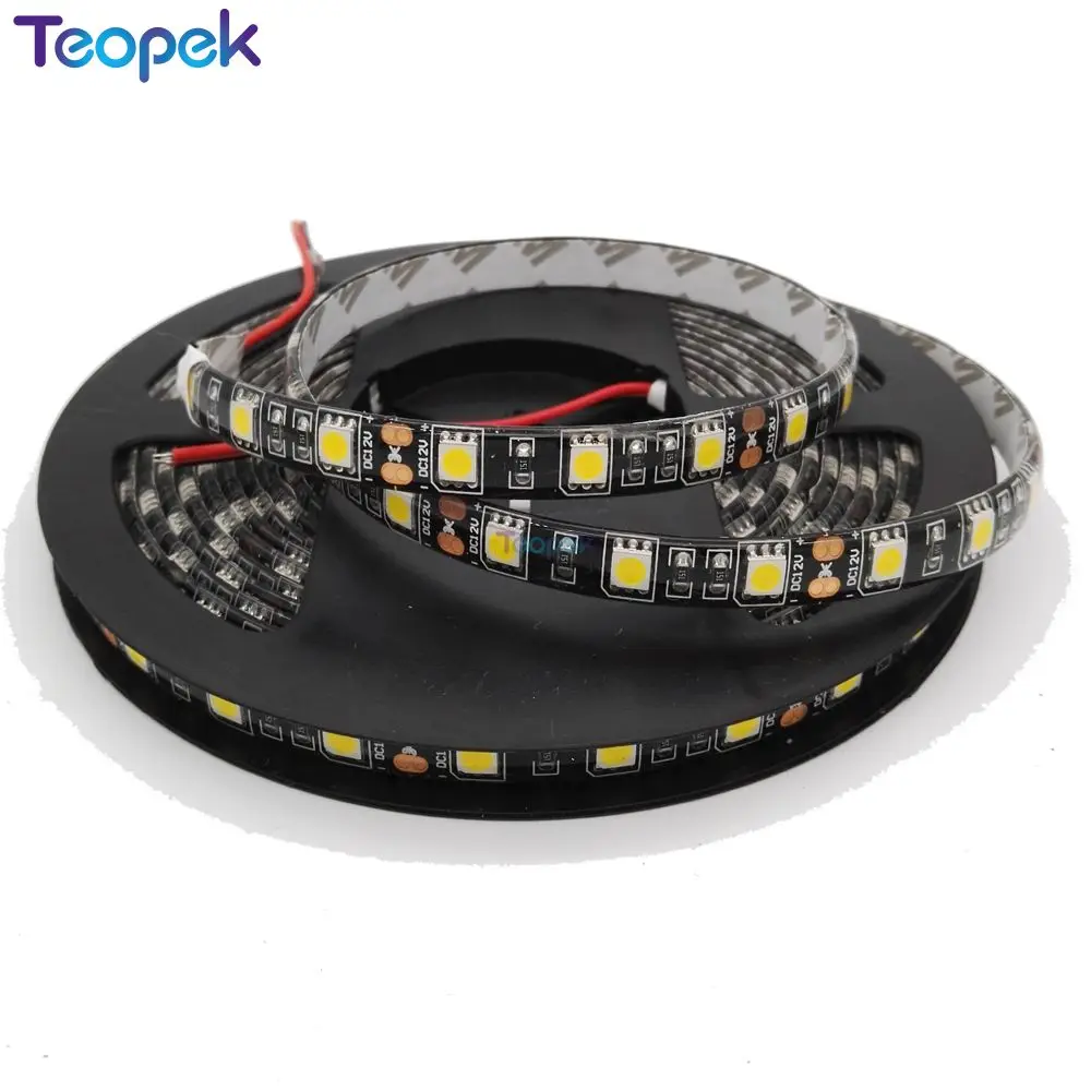 Черный PCB 5050 светодиодные ленты, DC12V, 60 Светодиодный/м, 5 м 300 светодиодный, IP20/IP65/IP67 водонепроницаемый, RGB, белый, теплый белый, красный, зеленый, синий