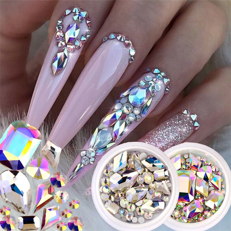 

1 Box Nail Art 3D Rhinestones Glitter AB Flat Back Shiny Stones Mixed Size Nail Gems Crystal Nail Decoration Manicure Accessorie