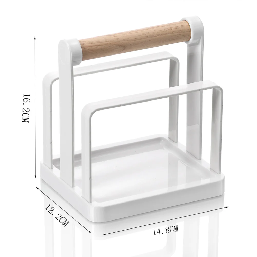 

Multifunction Kitchen Storage Shelf Wooden Handle Drain Rack Organizer for Cutting Board Tableware Sponge Dishcloth (White)