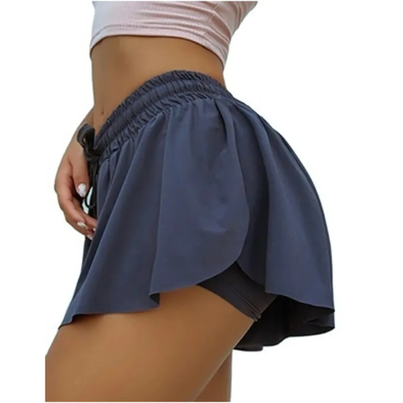 

Summer Running Sport Workout Shorts For Women High Waist Stretch Yoga Athletic Fitness Clothes Two-in-one Butt Scrunch Skirted