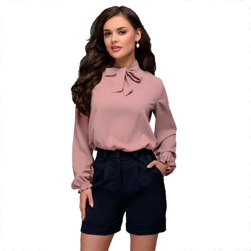 Женская шифоновая блузка AECU элегантная длинная Повседневная Блузка с бантом