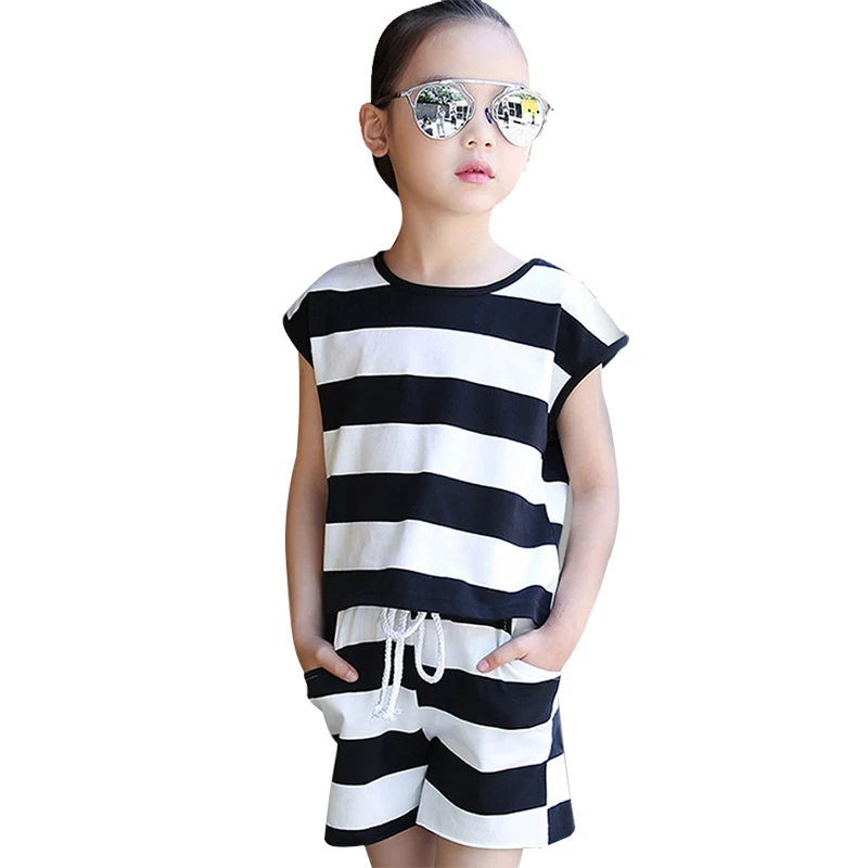 Комплект одежды для девочек подростков рубашка в полоску и брюки повседневный