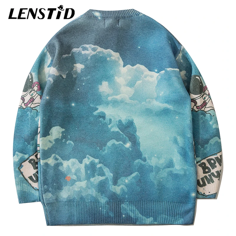 Свитер мужской вязаный в стиле хип-хоп с принтом космоса космонавта осень 2021 |