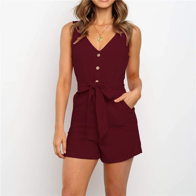 

PAVAV P2020 SuBodysuit womenmmer Rompers Womens Jumpsuit Sexy V Neck Sleeveless Zipper Playsuits Casual Solid Beach Overall