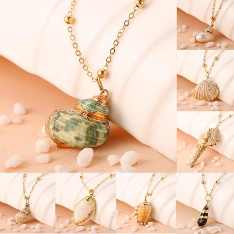 Женское Ожерелье из морской раковины Boho Conch Пляжное ожерелье с подвеской на лето